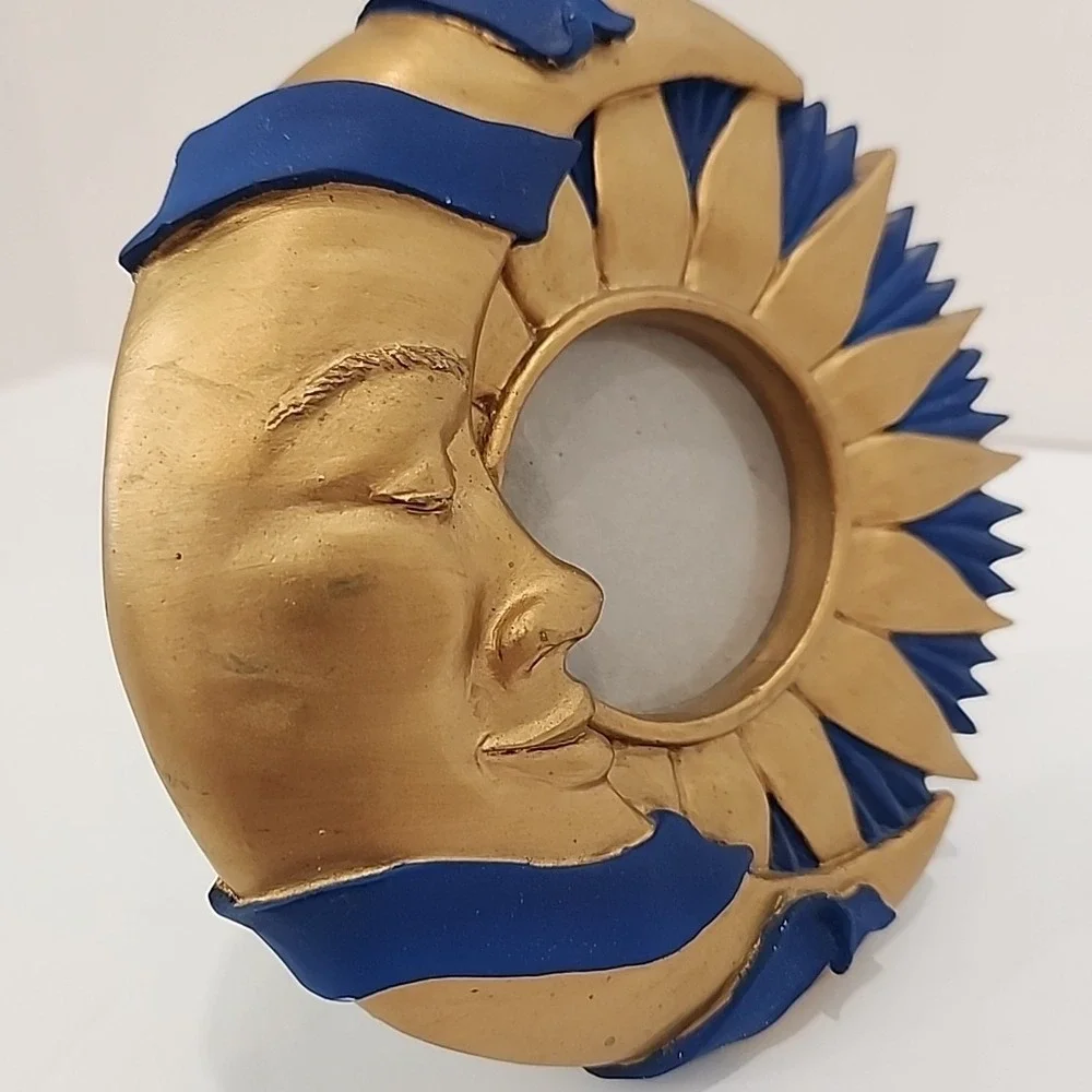 VTG 1994 FIGI Graphics Celestial Sun & Crescent Moon Gold Blue Resin Photo Frame